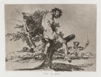 Katastrofy wojenne: Pl. 37, Jest gorzej, 1810-1813. autorstwa Francisco de Goya