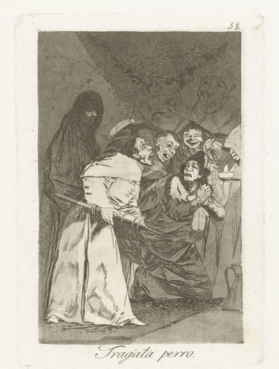 jaskółka, pies Tragala perro Los Caprichos (tytuł serii) autorstwa Francisco de Goya