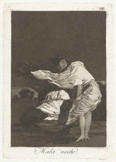 zła noc Mala noche (tytuł na obiekcie) Los Caprichos (tytuł serii) autorstwa Francisco de Goya