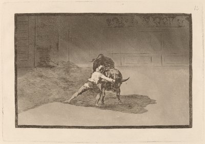 Słynny Martincho putt banderillas al quiebro (Słynny Martincho umieszcza banderille grające na byku ruchem swojego ciała) autorstwa Francisco de Goya