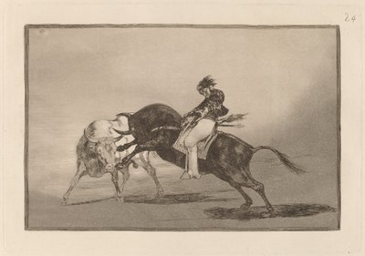 Te same ceballosy na innym byku przebijają Rejones na Plaza de Madrid (Te same ceballosy na innym byku łamią krótkie włócznie na ringu w Madrycie) autorstwa Francisco de Goya