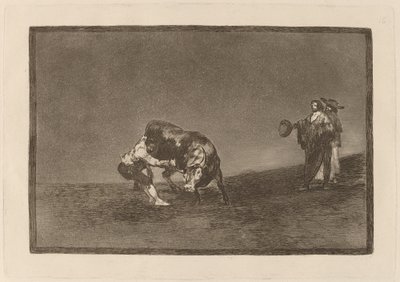 On sam przewraca byka na placu w Madrycie (Ten sam człowiek rzuca bykiem na ring w Madrycie) autorstwa Francisco de Goya