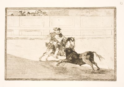 Hiszpański zawodnik na arenie łamie małe oszczepy bez pomocy sekund autorstwa Francisco de Goya