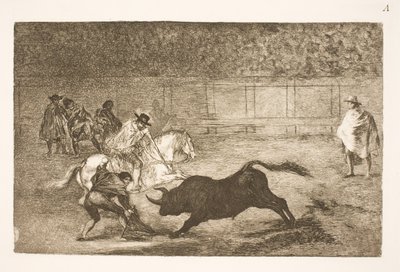Hiszpański jeździec łamie krótkie włócznie przy pomocy swoich sekundantów autorstwa Francisco de Goya