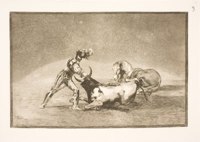 Hiszpański jeździec zabija byka po utracie konia autorstwa Francisco de Goya