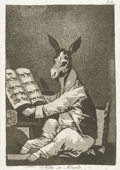 Jak jego dziadek Asta su abuelo (tytuł na obiekcie) Los Caprichos (tytuł serii) Los caprichos autorstwa Francisco de Goya