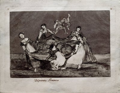 Kobiece szaleństwo z serii Los Disparates Follies, 1815-1819 autorstwa Francisco de Goya