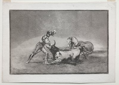La Tauromaquia: hiszpański rycerz zabija byka po zgubieniu konia autorstwa Francisco de Goya