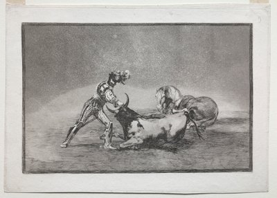 La Tauramaquia: Hiszpański rycerz zabija byka po utracie konia, 1815-1816. autorstwa Francisco de Goya