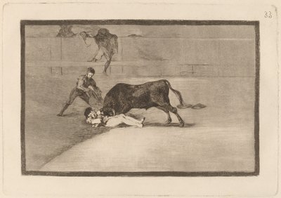 Niefortunna śmierć Pepe Illo na Plaza de Madrid (Nieszczęśliwa śmierć Pepe Illo na ringu w Madrycie) autorstwa Francisco de Goya