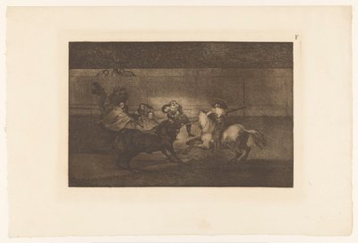 Mężczyzna nadziany na róg byka Mort de Pepe Illo Walki byków (tytuł serii) La Taureaumachie (tytuł serii) La Tauromaquia (tytuł serii) autorstwa Francisco de Goya