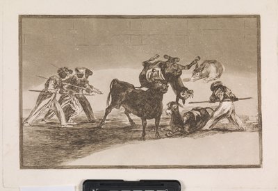 Maurowie używają osłów jako bariery do obrony przed bykiem, którego rogi zostały wyposażone w kule autorstwa Francisco de Goya