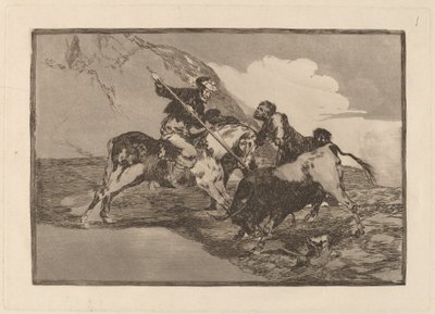 Sposób, w jaki starożytni Hiszpanie polowali na byki konno na polu (Sposób, w jaki starożytni Hiszpanie polowali na byki na koniach w otwartym terenie) autorstwa Francisco de Goya