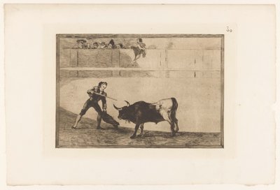 Pedro Romera Martínez dodt een stier Pedro Romero zabija stojącego byka Stierengevechten (tytuł serii) La Taureamachie (tytuł serii) Walka byków (tytuł serii) autorstwa Francisco de Goya