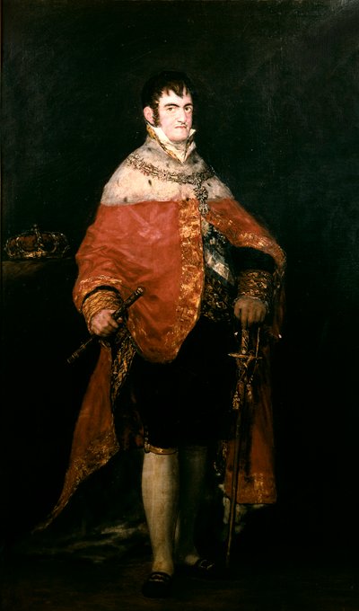 Portret króla Hiszpanii Ferdynanda VII (1784-1833) w płaszczu królewskim autorstwa Francisco de Goya