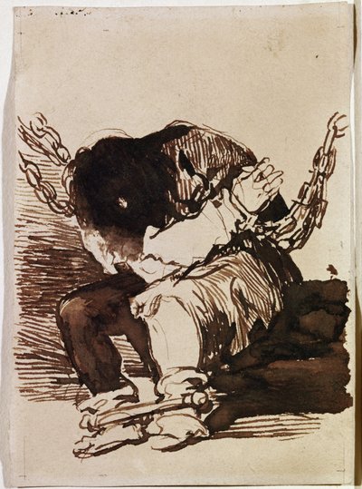 Siedzenie w łańcuchu więźnia. (rysunek przygotowawczy) autorstwa Francisco de Goya