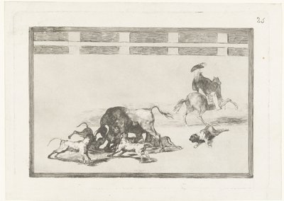 Byk zaatakowany przez psy Echan perros al toro La Tauromaquia (tytuł serii) Walka byków (tytuł serii) autorstwa Francisco de Goya