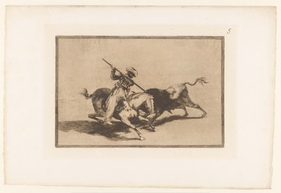 Stierenjacht te paard Porywający moro gazul jest pierwszym, który włóczy byki w porządku Stierengevechten (tytuł serii) La Taureamachie (tytuł serii) Walka byków (tytuł serii) autorstwa Francisco de Goya