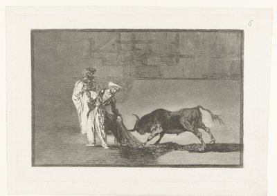 Stierenvechten w piasku Maurowie robią kolejną pelerynę na placu w szlafroku Stierenvechten (tytuł serii) Walka byków (tytuł serii) autorstwa Francisco de Goya