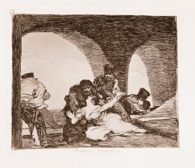 Katastrofy wojny: Mężczyzna świadek gwałtu na swojej żonie (akwaforta z rysunku przygotowawczego) autorstwa Francisco de Goya