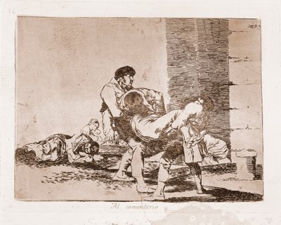 Katastrofy wojny : Na cmentarzu (Grawerowanie po rysunku przygotowawczym) autorstwa Francisco de Goya