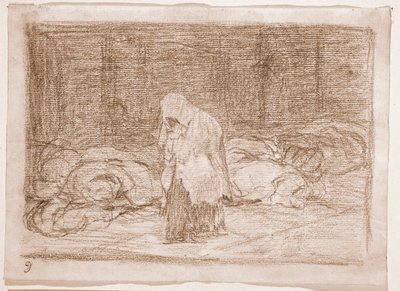 Katastrofy wojny: Łóżka kostnicy (rysunek przygotowawczy) autorstwa Francisco de Goya