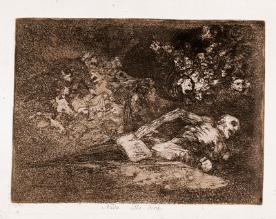 Katastrofy wojny : Nic, tak powie (akwaforta z rysunku przygotowawczego) autorstwa Francisco de Goya