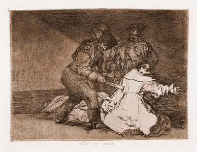 Katastrofy wojny : To źle (akwaforta z rysunku przygotowawczego) autorstwa Francisco de Goya