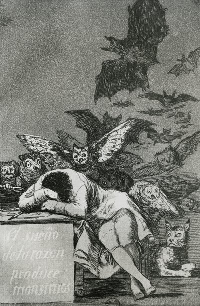 Sen rozumu rodzi potwory, z "Los Caprichos" (rycina) (zdjęcie bw) (zob. też 81662) autorstwa Francisco de Goya