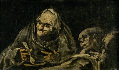 Dwóch staruszków jedzących zupę Witchy Brew autorstwa Francisco de Goya
