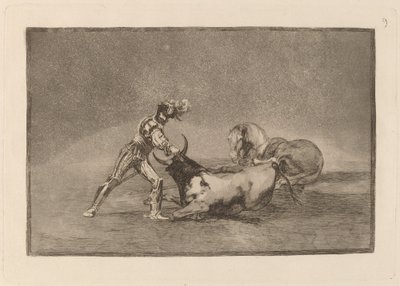 Hiszpański rycerz zabija byka po zgubieniu konia autorstwa Francisco de Goya