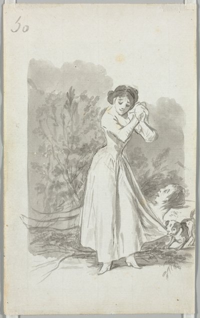 Młoda kobieta załamująca ręce nad nagim mężczyzną (verso) autorstwa Francisco de Goya