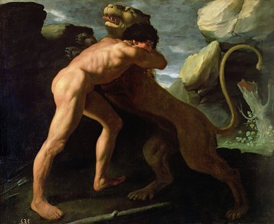 Herkules walczący z lwem nemeńskim autorstwa Francisco de Zurbaran
