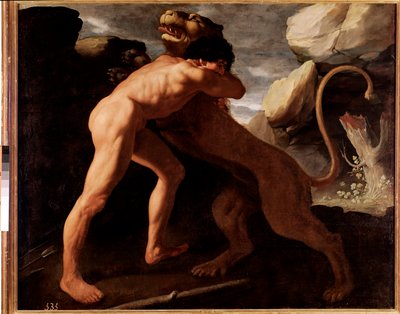 Herkules i lew Nemee, detal (olej na płótnie) autorstwa Francisco de Zurbaran
