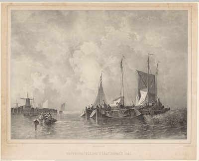 Port z łodziami Wystawa Haga 1845 (tytuł na obiekcie) autorstwa Franciscus Bernardus Waanders
