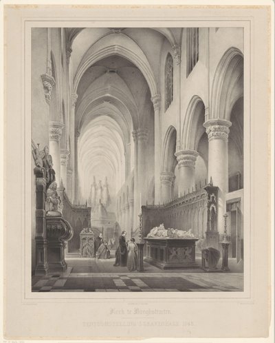 Wnętrze kościoła św Katarzyny w Hoogstraten Kościół w Hooghstraeten (tytuł na obiekcie) Wystawa Haga 1843 (tytuł na obiekcie) autorstwa Franciscus Bernardus Waanders