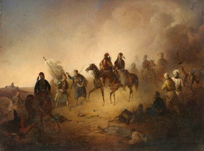 Markos Botzaris (Botsaris) (wers 1788-1823) w bitwie pod Karpenisi, w nocy 8 sierpnia autorstwa Franciszek Tomasz Tepa
