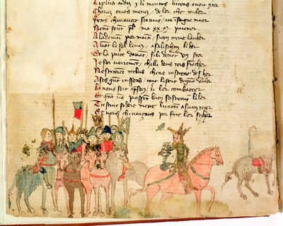 Ms Est 27 W 8.17 f.1v Attila the Hun (ok.406-453) i jego armia na koniu, z Wojny Attyli autorstwa Nicola da Casola autorstwa Franco Italian School