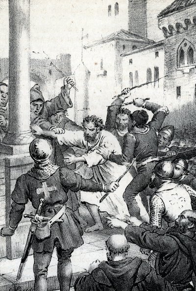 Pokuta Rajmunda VI, hrabiego Tuluzy - Le 22.06.1209 Rajmund VI Comte de Toulouse, ekskomunika papieża Innocentego III (Milon legat du pope) za zaniechanie ścigania katarów, oskarża o bycie inicjatorem zabójstwa Pierre