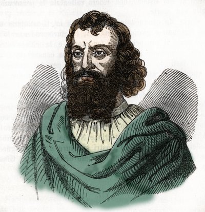 Portret cesarza Justyniana I (482-565) (Justynian I) na podstawie „I misteri del vaticano” Franco Mistrali 1843 autorstwa Franco Mistrali