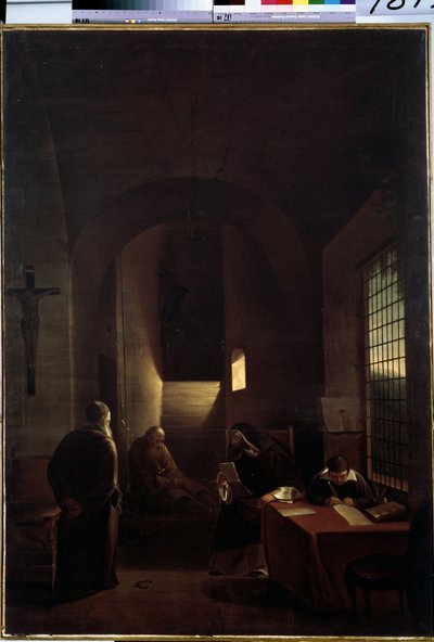 „Włoski astronom Galileo Galilei (Galilee) (1564-1642) w celi we Florencji podczas inkwizycji” Obraz Francois Mariusa Graneta (1775-1849) XIX-wieczne Muzeum Ermitażu, Sankt Petersburg autorstwa Francois Marius Granet