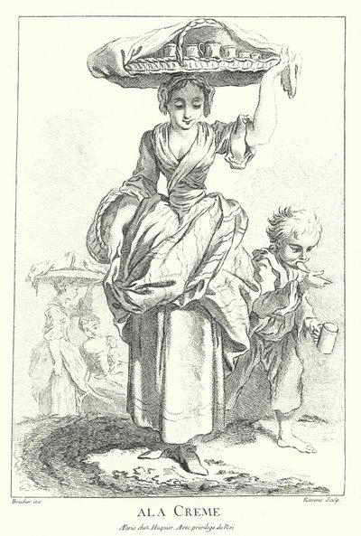 Sprzedawca śmietany (grawerunek) autorstwa Francois (after) Boucher