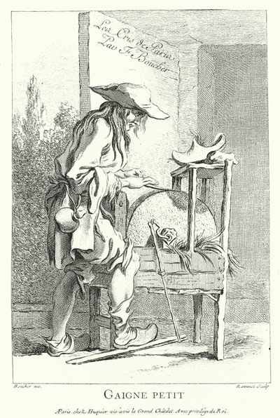Szlifierka do noży (grawerowanie) autorstwa Francois (after) Boucher