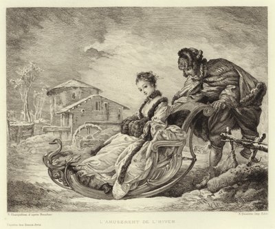 Zimowa zabawa (grawerowanie) autorstwa Francois (after) Boucher
