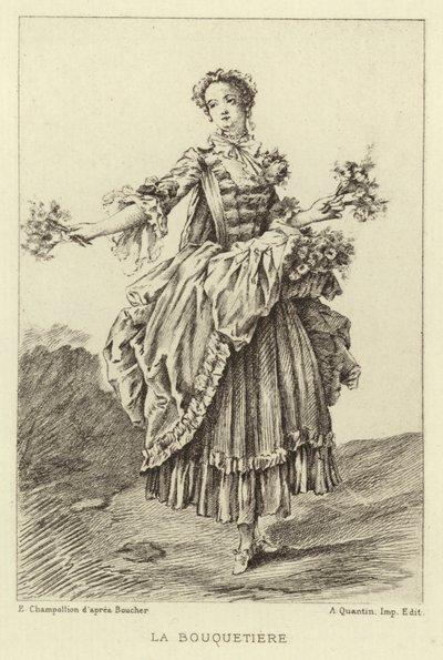 La Bouquetiere (grawerunek) autorstwa Francois (after) Boucher