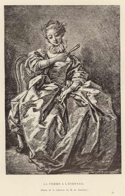 Kobieta z wachlarzem autorstwa Francois (after) Boucher