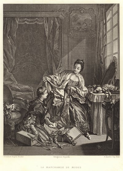 La Marchande de Modes (grawerowanie) autorstwa Francois (after) Boucher