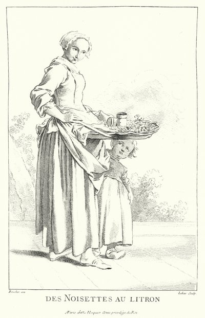 Sprzedawca orzechów (grawerunek) autorstwa Francois (after) Boucher