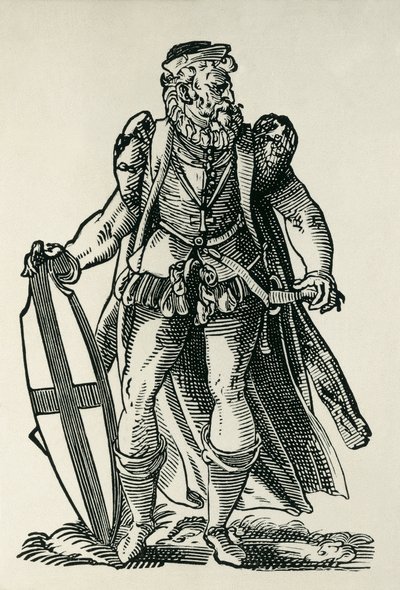 Rycerz zakonu krzyżackiego. Ilustracja na "Cleri totius Romanae subiecti Ecclesiae", autorstwa Francois Modius i Jost Amman. Frankfurt. 1585. Ksylografia. FRANCJA. ILE-DE-FRANCE. Paryż. Biblioteka Narodowa autorstwa Francois & Amman Jost (1539 91) Modius