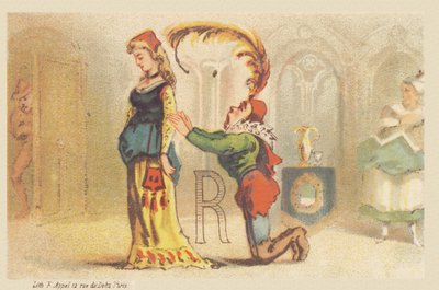 R (list przedstawiony przez damę i lokaja na kolanach) autorstwa Francois Antoine Appel